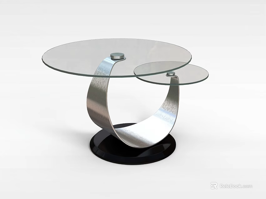 Modern Round Coffee Table With Two Tier Glass Tops Silver Metal Frame And Black Base 3d model 