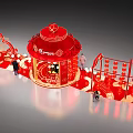 Red Festive Tobacco and Liquor Store with Pavilion Style and Decorative Lanterns Around