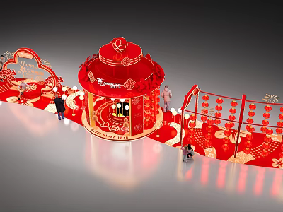 Red Festive Tobacco and Liquor Store with Pavilion Style and Decorative Lanterns Around 3d model