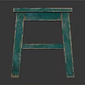 Rustic Distressed Turquoise Green Wooden Stool With Square Seat And Four Legs