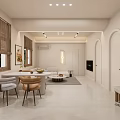 Modern Living And Dining Room Interior With White Sofa TV Dining Table And Lighting