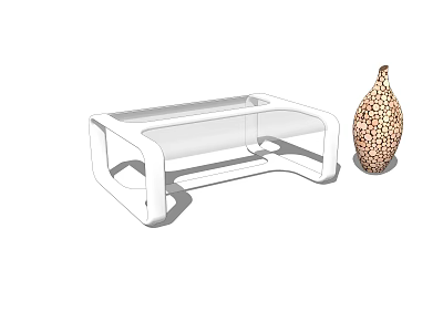Modern White Coffee Table With Unique Structure And Decorative Patterned Vase 3d model