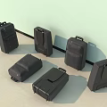 Multiple Black Suitcases Arranged On Light Colored Floor Against Light Wall 3d model