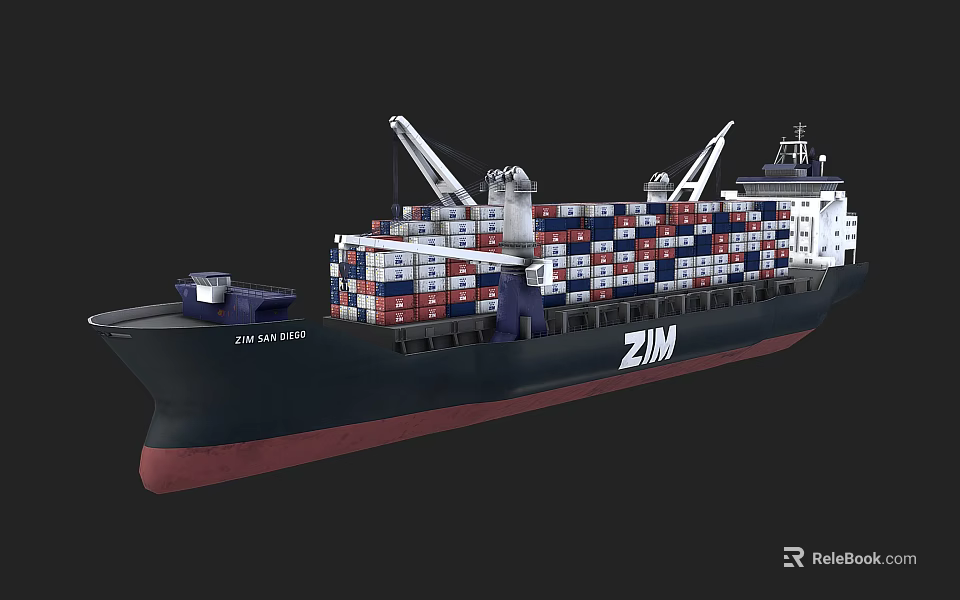 Large ZIM DJIBOUTI Container Ship Loaded with Colorful Containers and Deck Cranes 3d model 