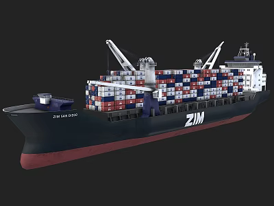 Large ZIM DJIBOUTI Container Ship Loaded with Colorful Containers and Deck Cranes 3d model