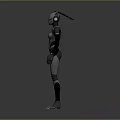 Futuristic Female Game Movie Character In Metallic Suit With Glowing Accents And Cat Ear Design
