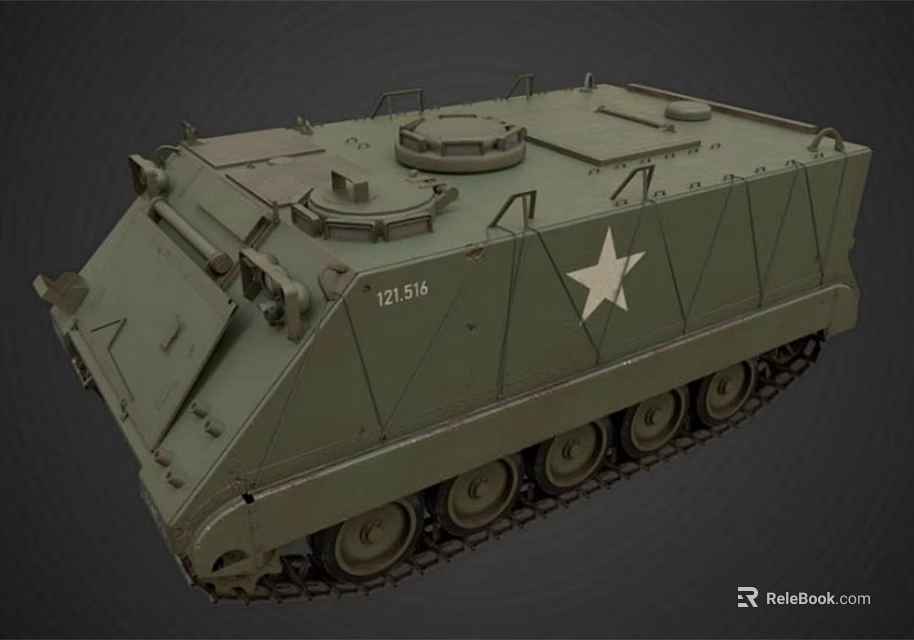 Green Armored Functional Military Vehicle With Tracks White Star And Top Hatches 3d model 