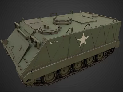 Green Armored Functional Military Vehicle With Tracks White Star And Top Hatches 3d model