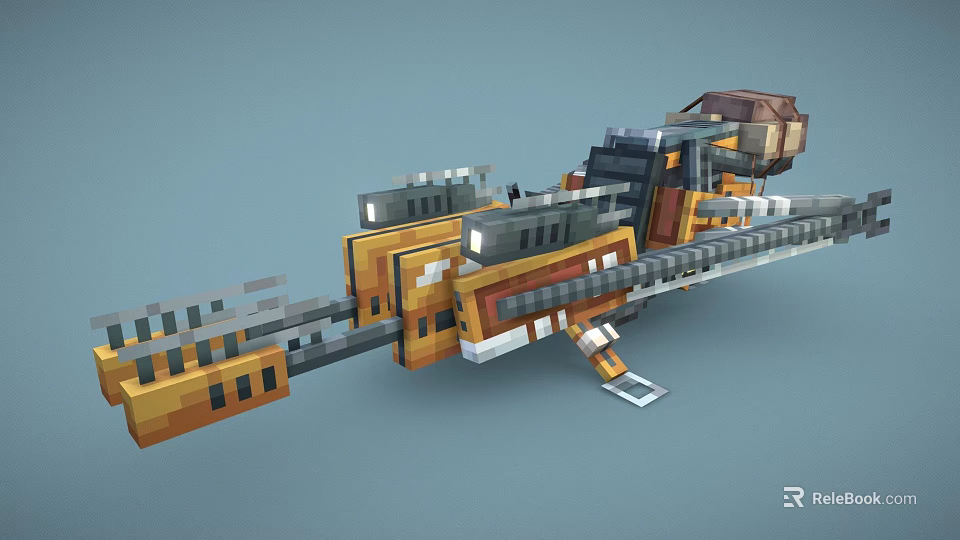 Pixel Style Sci Fi Weapon With Yellow Gray Black Complex Structure Design 3d model 