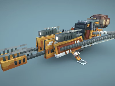 Pixel Style Sci Fi Weapon With Yellow Gray Black Complex Structure Design 3d model