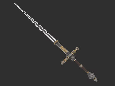 Medieval Style Sword With Twisted Blade Decorative Hilt And Leather Grip 3d model