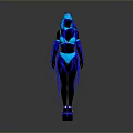 Glowing Blue Humanoid Figure In Fringe Decorated Costume With Headdress Top Shorts And Shoes