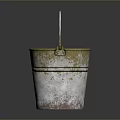 Vintage Rustic Metal Bucket With Silver Body Handle And Rusty Yellow Rim
