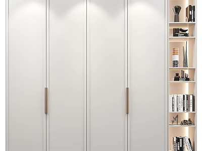 Modern White Bookcase Design With Metal Handles And Layered Shelves For Books And Decorations 3d model