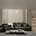 Duplex Living Room With Green Sofa White Coffee Table Textured Wall And Pendant Lights