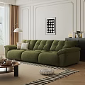 Green Velvet Three Seater Sofa Living Room Interior with Floor Lamp Coffee Table Decorative Painting