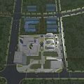 Aerial View Planning of Urban Complex with Buildings Green Spaces and Roads