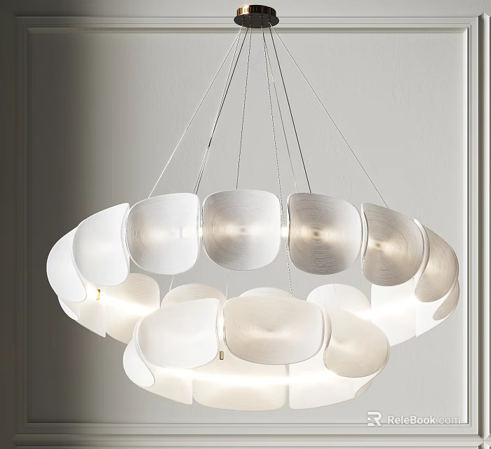 Modern Elegant Chandelier With White Double Layer Circular Lampshades For Interior Lighting 3d model 