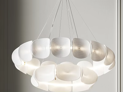 Modern Elegant Chandelier With White Double Layer Circular Lampshades For Interior Lighting 3d model