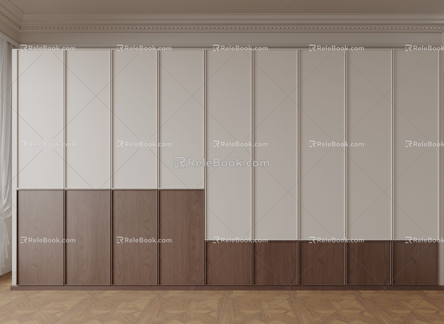 Middle Ancient Sectional Solid Wood Wardrobe 3d model