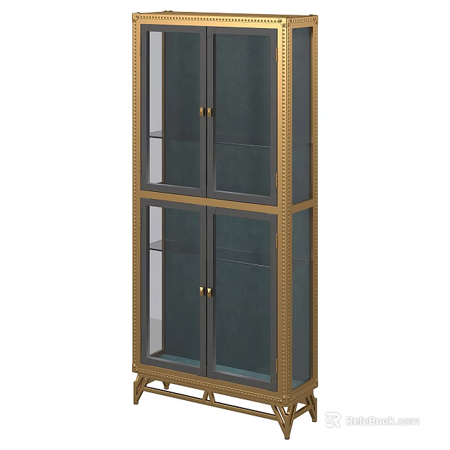 Elegant Modern Wine Cabinet With Glass Doors Metal Frame And Multiple Shelves Design 3d model 