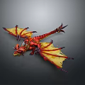 Fantasy Red Dragon With Yellow Wings And Detailed Scales In Flying Pose