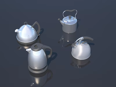 Set of Four Silver Stainless Steel Electric Kettles Modern Design Home Kitchen Appliances 3d model