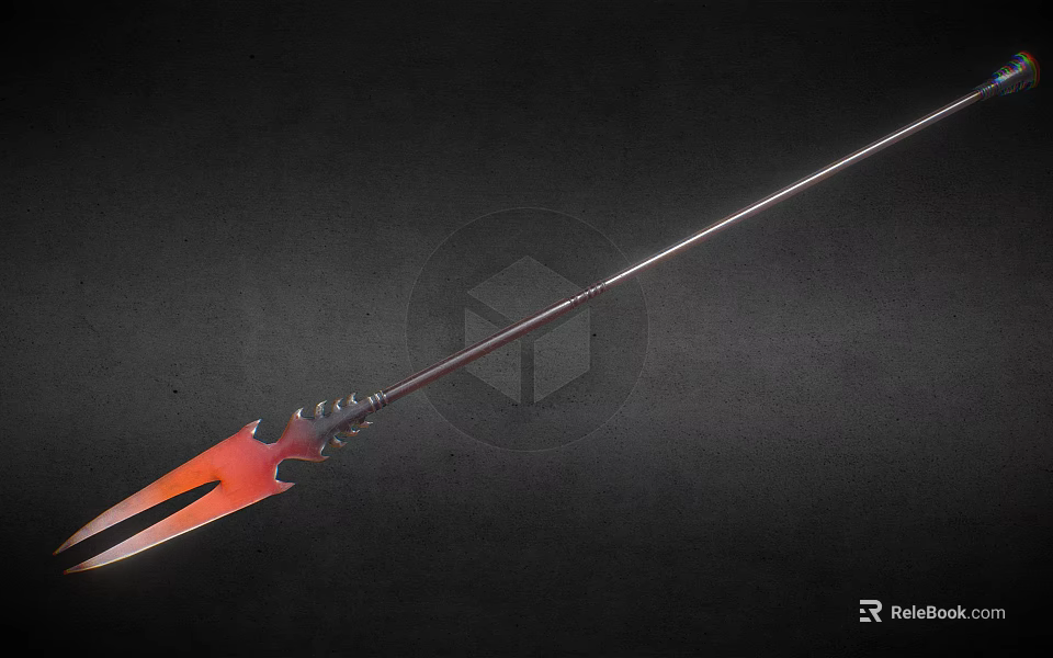 Flaming Red Spear Weapon Featuring Decorative Metal Head And Long Shaft 3d model 