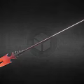Flaming Red Spear Weapon Featuring Decorative Metal Head And Long Shaft