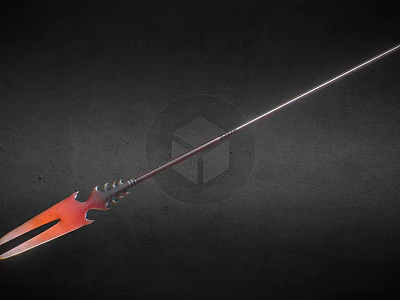 Flaming Red Spear Weapon Featuring Decorative Metal Head And Long Shaft 3d model