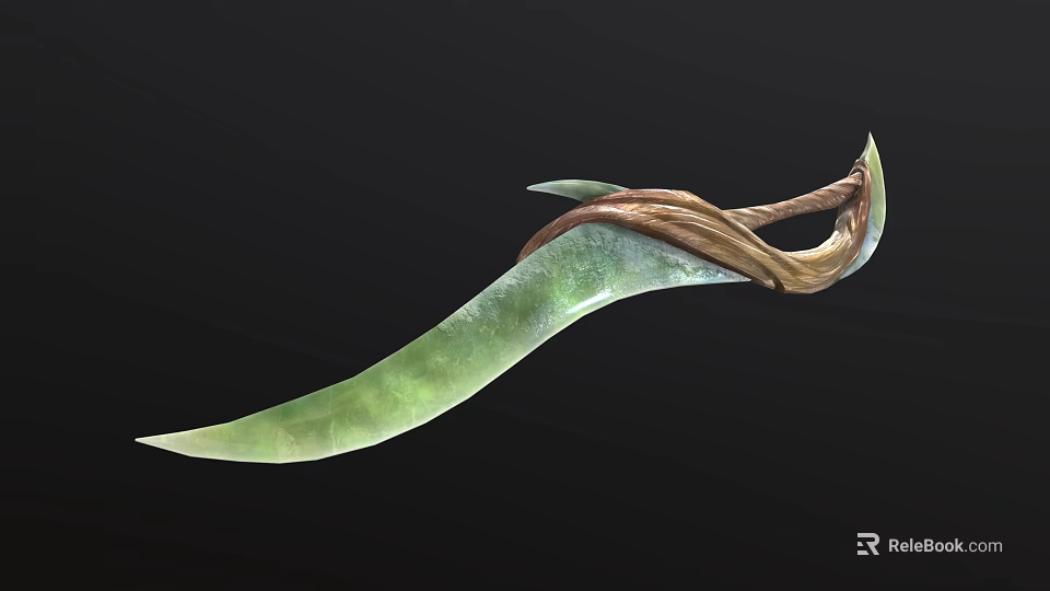 Curved Green Bladed Weapon Featuring Branch Wrapped Handle And Natural Design 3d model 