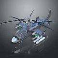Detailed 3D Rendering Of Military Helicopter With Twin Rotor Blades Gray Fuselage And Armament Systems