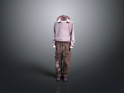 Stylish Hooded Plaid Shirt And Brown Patch Pants For Daily Casual Wear 3d model