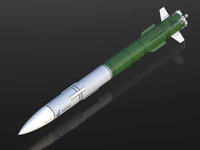 Green And Silver Military Missile Weapon With Pointed Nose Fins And Thruster Design 3d model