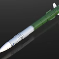 Green And Silver Military Missile Weapon With Pointed Nose Fins And Thruster Design