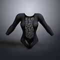 Black Long Sleeved Bodysuit With Stylish Patterned Front For Daily Use