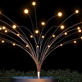 Tree Shaped Outdoor Light with Metal Wire Structure and Illuminated Bulbs Surrounded by Green Plants