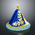 Blue Decorative Hat With Intricate Floral Embroidery And Golden Accent Details