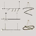 Modern Contemporary Hanging Chandelier Designs With Circular Spiral Linear Metal Frames And LED Lighting
