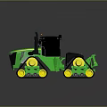 Green Tractor with Black Cabin and Yellow Track Wheels for Agricultural Use