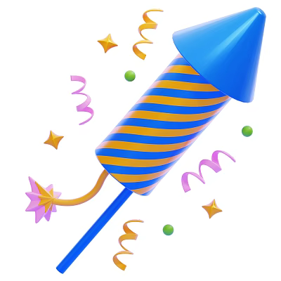 Blue And Yellow Firework Decorative Ornament Set With Stars Streamers And Confetti Dots 3d model
