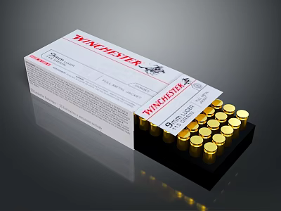 Open Winchester Ammunition Box With Golden Bullets In Black Tray 3d model