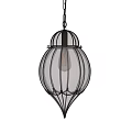 Elegant Glass Pendant Light With Lantern Design Illuminated Against Gray Paneled Wall
