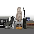 Modern Decorative Ornament Set with Mesh Table Lamp Sculpture Books and Geometric Art