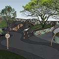 Outdoor Playground Featuring Natural Grass Hills Wooden Structures Pathway And Circular Play Area
