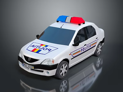 White Police Car With Red And Blue Emergency Lights POLICE Logo And Stripes 3d model
