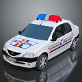 White Police Car With Red And Blue Emergency Lights POLICE Logo And Stripes
