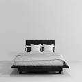 Minimalist Modern Double Bed Featuring Dark Wooden Headboard White Sheets And Pillows