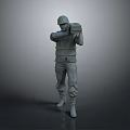 3D Military Style Figure Model Wearing Helmet Holding Square Object In Standing Pose