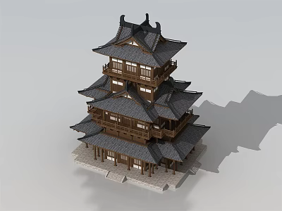 Traditional Wooden Pagoda With Multi Tiered Roof And Classical Eaves Design 3d model